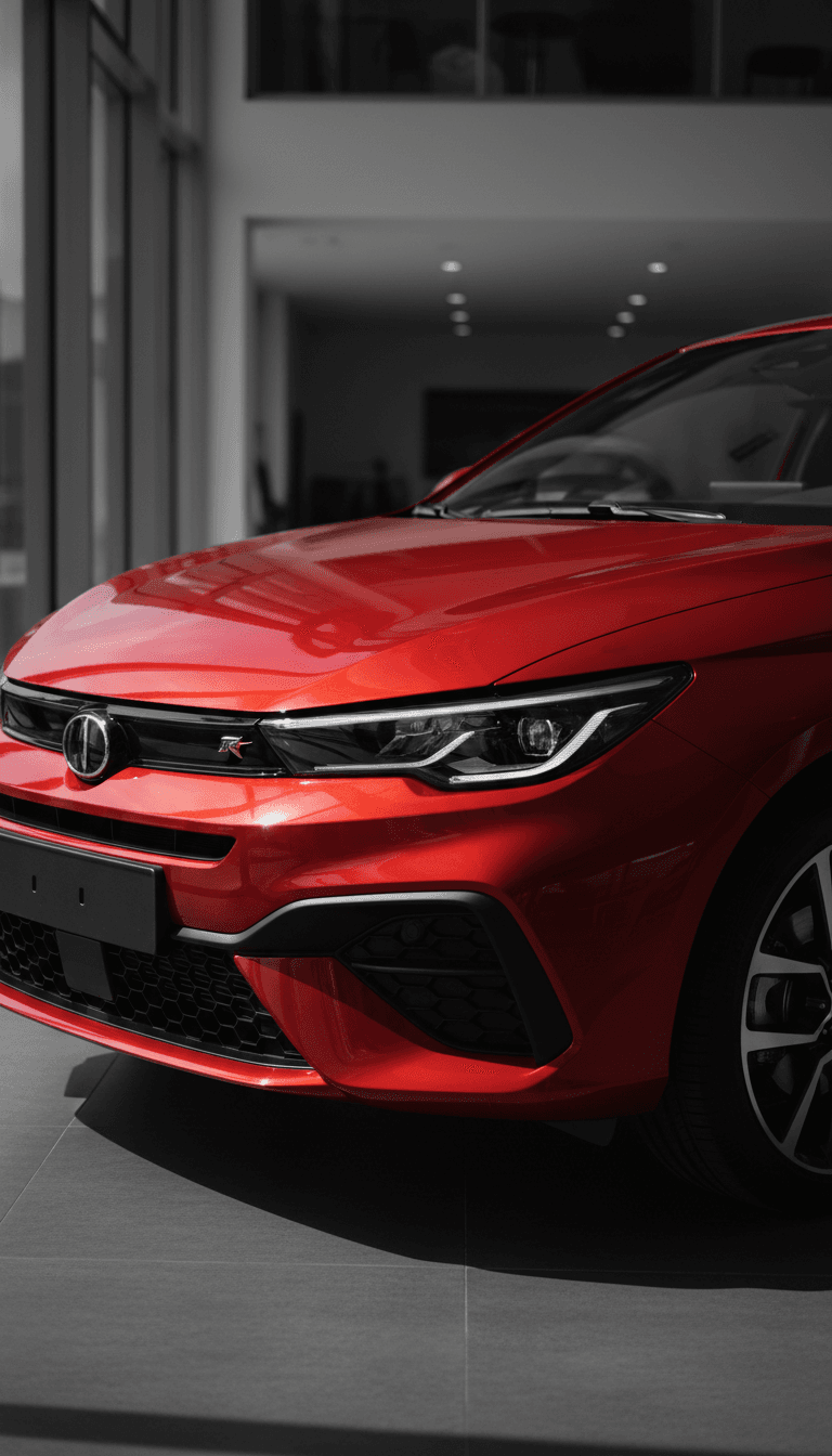 Roter Kompaktwagen mit eleganter Designsprache