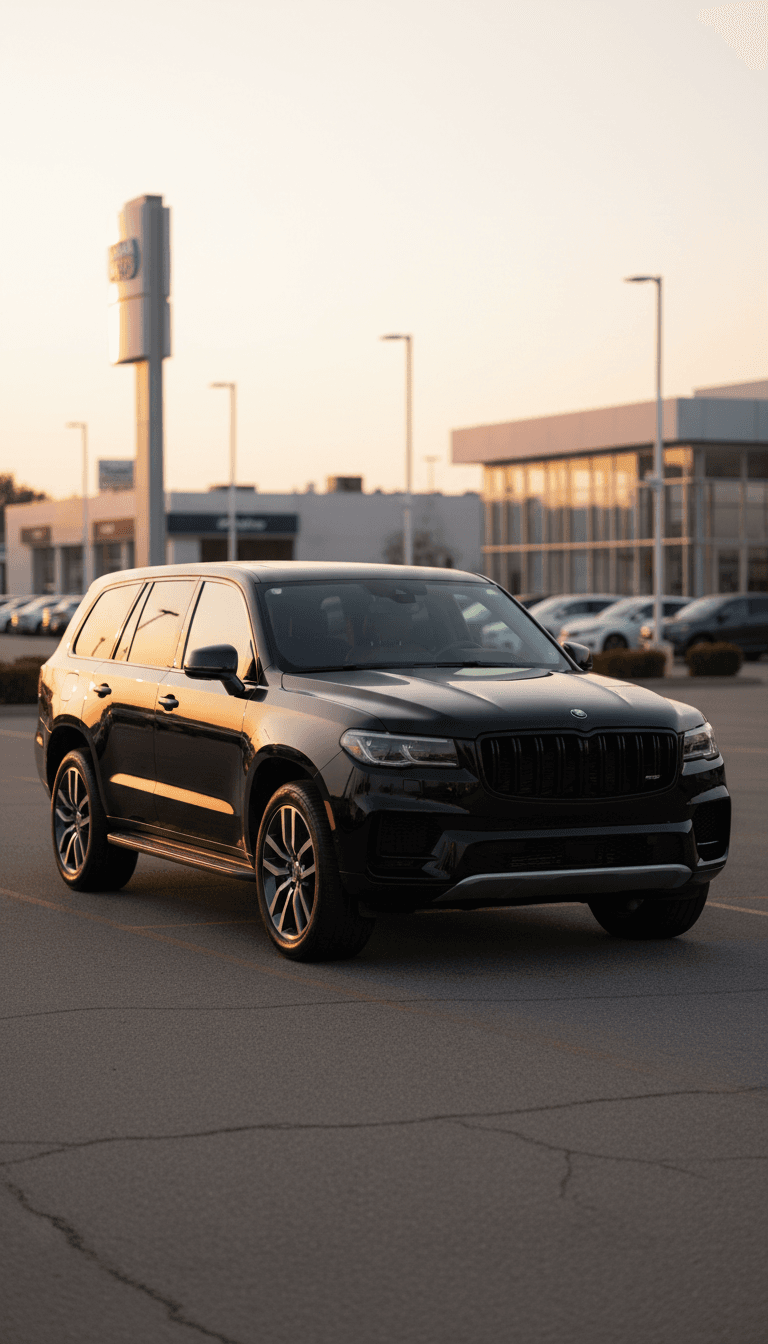 Schwarzer SUV mit markanter Präsenz in der Fahrzeugausstellung